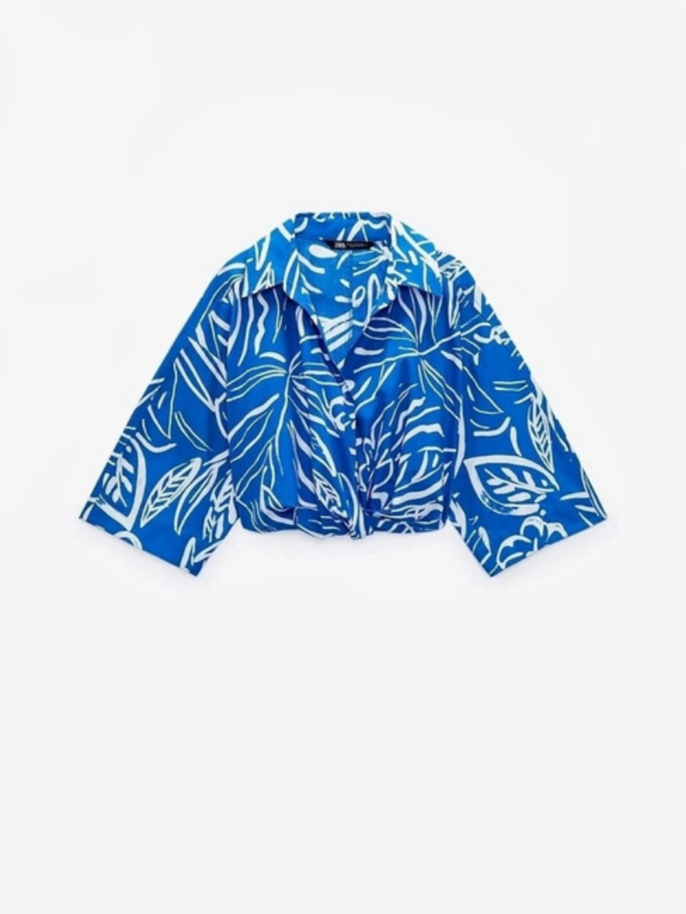Zara Floral Cropped Top in Blue & White